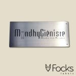 Facade sign, stainless steel, engraved and lacquered