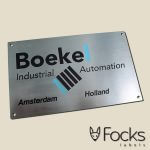 Facade sign, stainless steel, engraved and lacquered