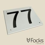 Number sign aluminium, background lacquered in white, numbers engraved and lacquered in black.