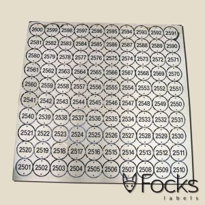 Number labels, aluminum, engraved, with ascending numbering.