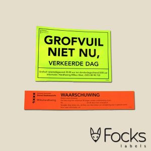 Waarschuwingssticker fluoriserend, permanente kleeflaag