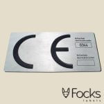 CE nameplate anodized aluminium, engraved and lacquered in black