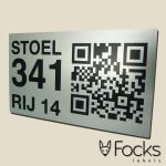 QR code label for stadium seats, anodized aluminium, abrasion resistant