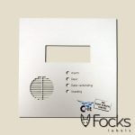 Control panel, anodized aluminium, for alarm system.