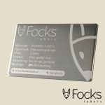 Nameplate, burnished stainless steel, deep matte etched, machine punched, 3M adhesive