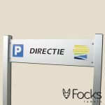 Sign for parking spot, engraved and lacquered in multiple colours.