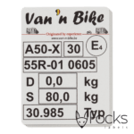 Typeplaatje Van 'n Bike, voor camper fietsdrager, geanodiseerd aluminium, full colour bedrukt, slijtvast in het aluminium, voorzien van 3M468 kleeflaag