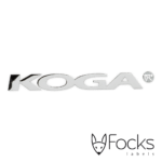 Logolabel Koga voor op fietsen, 3D metaal, zilverglanzend vernikkeld, voorzien van kleeflaag, met transparante overdrachtsfolie t.b.v. montage