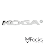 3D metal logo for Koga bicycles, glossy silver look nickel plated, with adhesive and transfer foil for application.