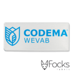 Merklabel voor Codema Wevab, 0,5 mm dik, geanodiseerd aluminium, slijtvast bedrukking in 1 kleur, machinaal gestanst, voorzien van Lohmann duplocol foamtape.
