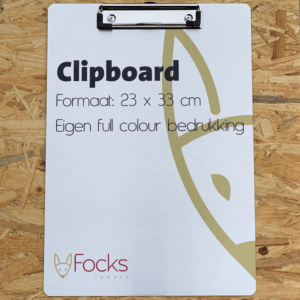 Clipboard of klembord A4 formaat van aluminium, met eigen bedrukking in full colour