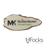 Naamlabel MK Buitenleven Hoveniers, geanodiseerd aluminium, full colour bedrukking, 2 boorgaten