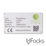 QR code label Procomat, geanodiseerd aluminium, full colour bedrukking