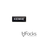 Kemie naamlabel, glanzend aluminium, gepreegd, achtergrond glanzend zwart bedrukt, foamtape aan achterzijde, machinaal gestanst.